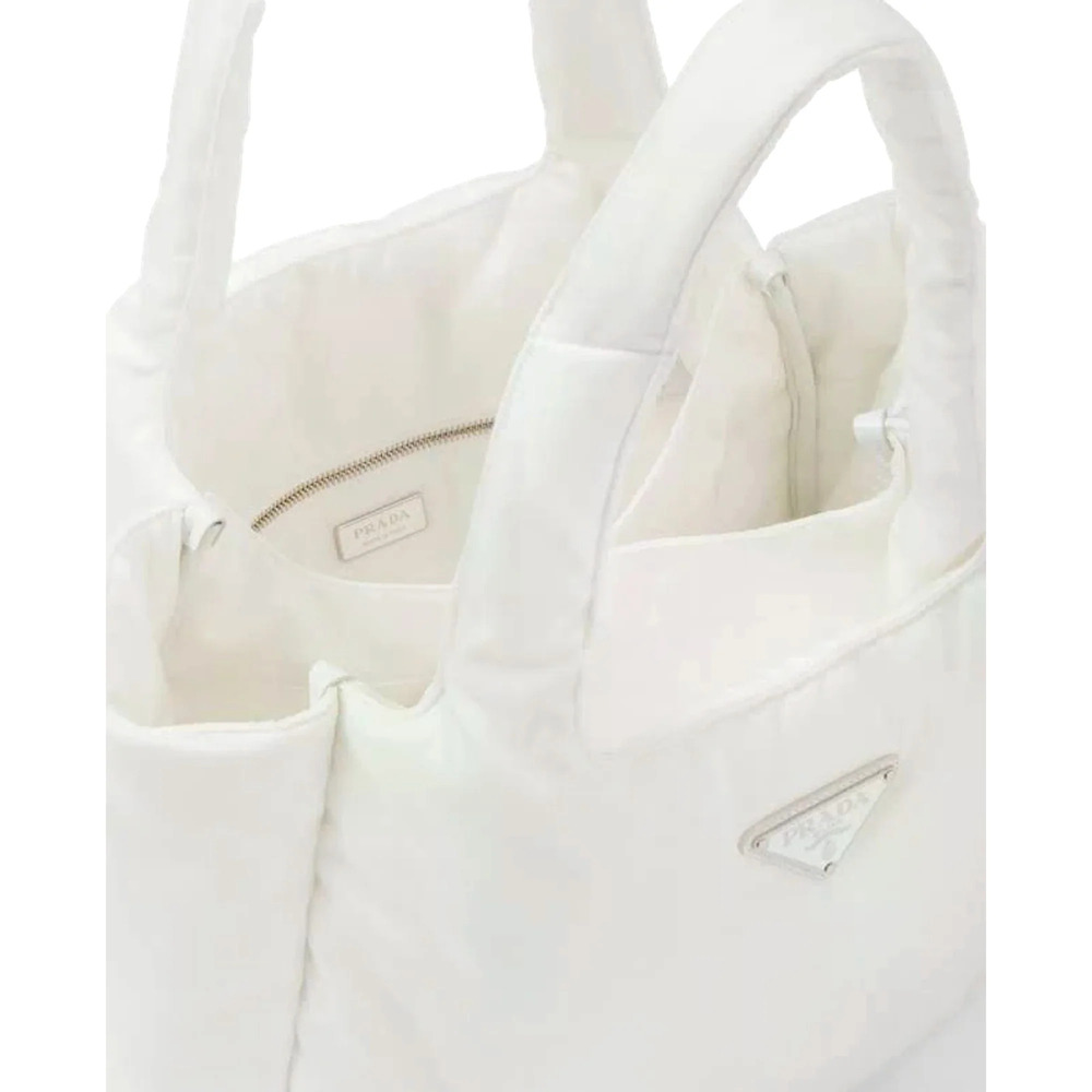 Prada White Padded Re-Nylon Large Tote Bag with Triangle